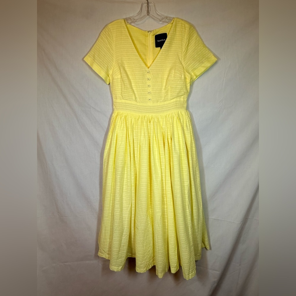 Modcloth Sunny Yellow 100% cotton Midi flare Dress - Picture 2 of 4